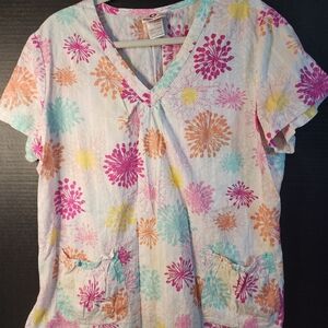 WHITE CROSS Pastel Floral V-Neck Medical Tunic